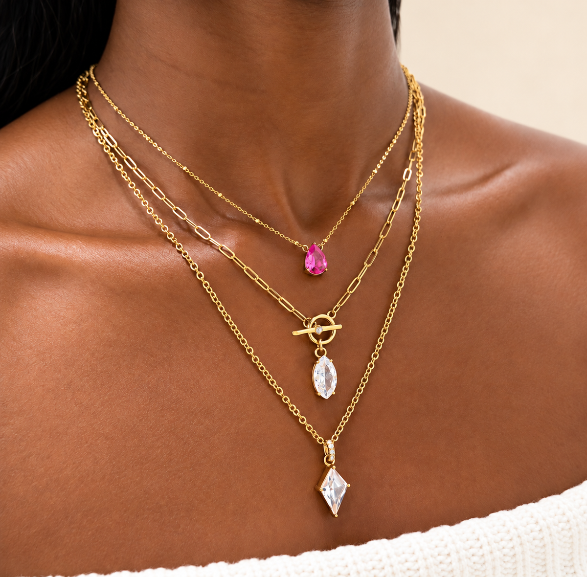 Maya Pink Pear Necklace