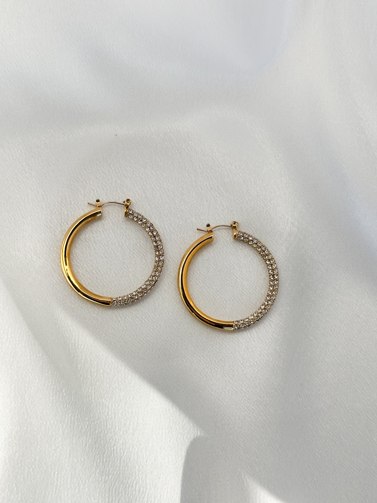 Half and Half Diamond and Gold Hoops