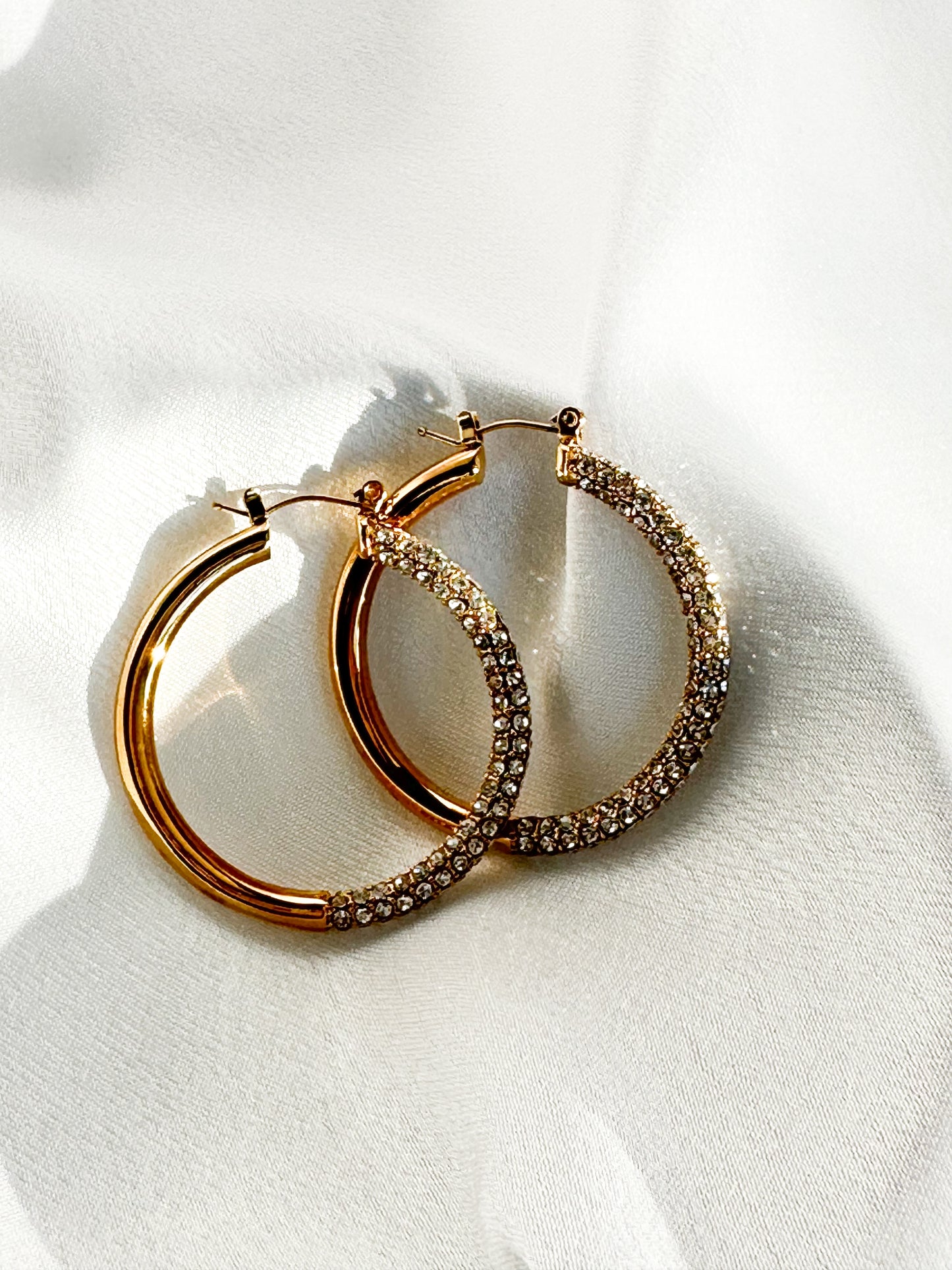 Half and Half Diamond and Gold Hoops