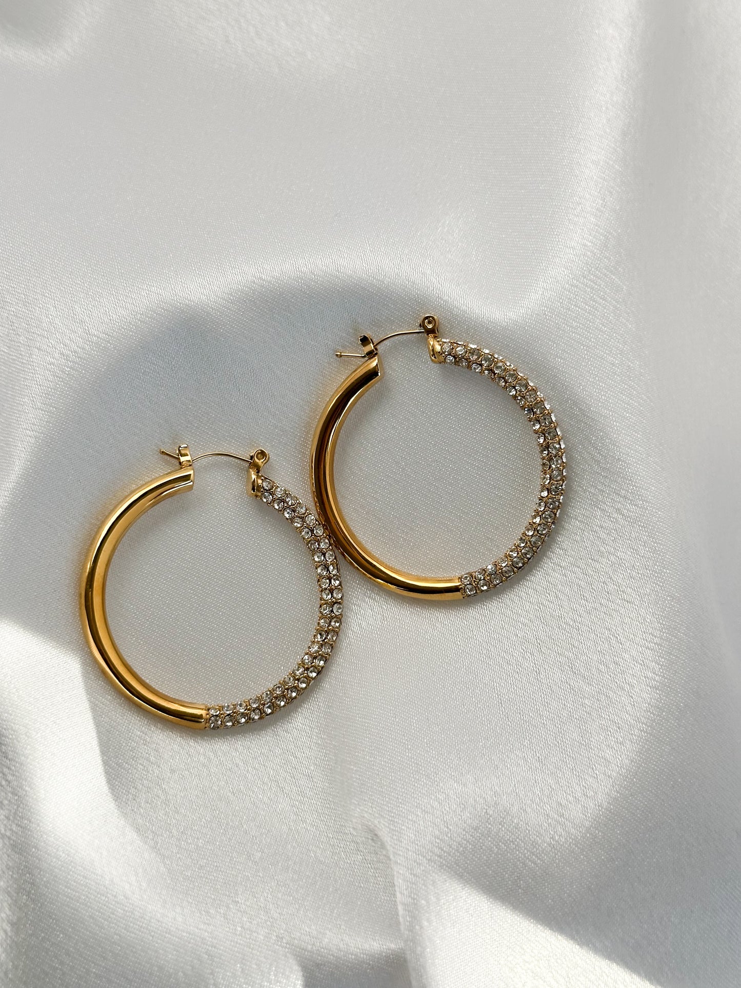 Half and Half Diamond and Gold Hoops