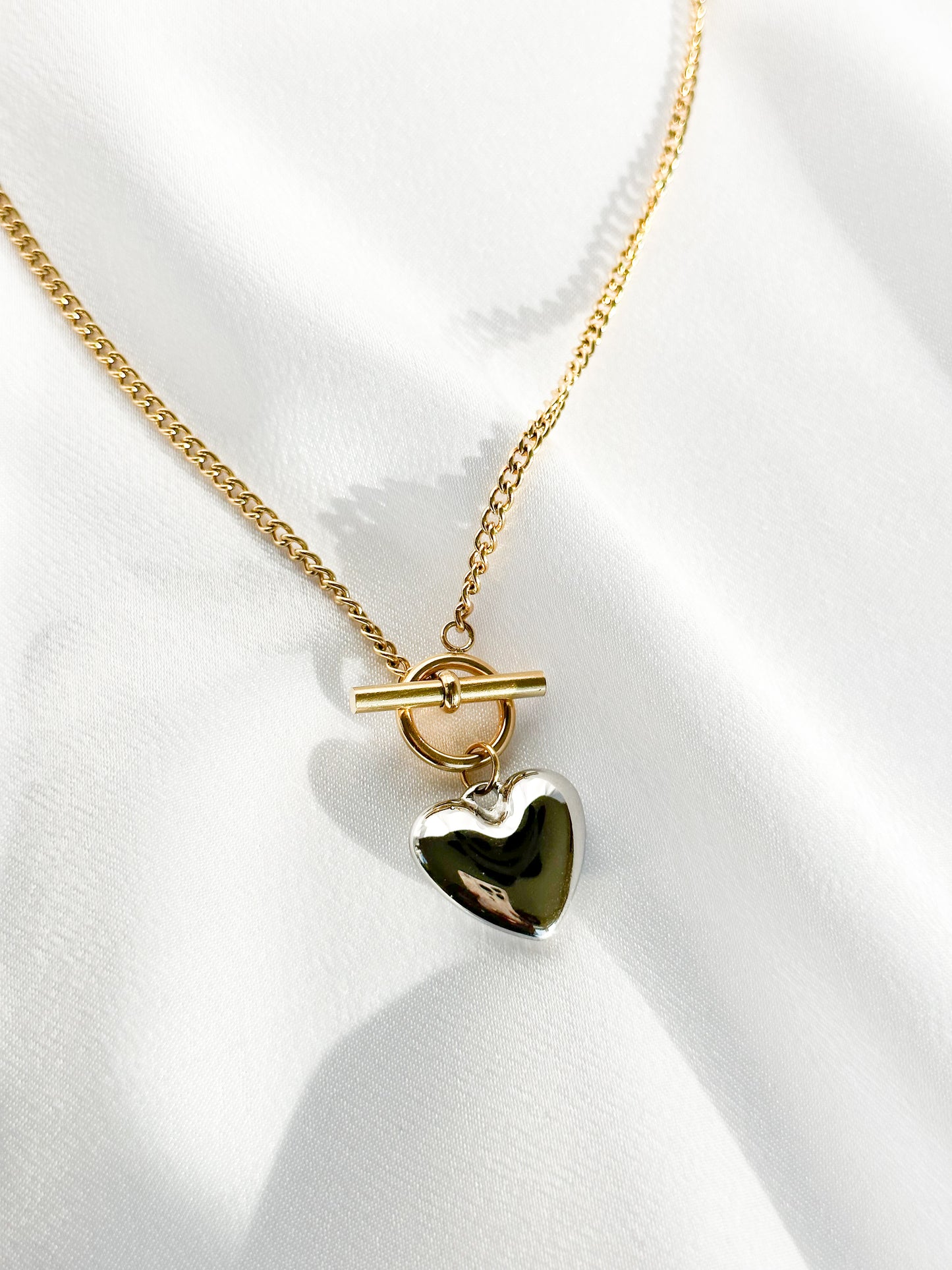 Sweetheart Duo Gold with Silver Heart Necklace