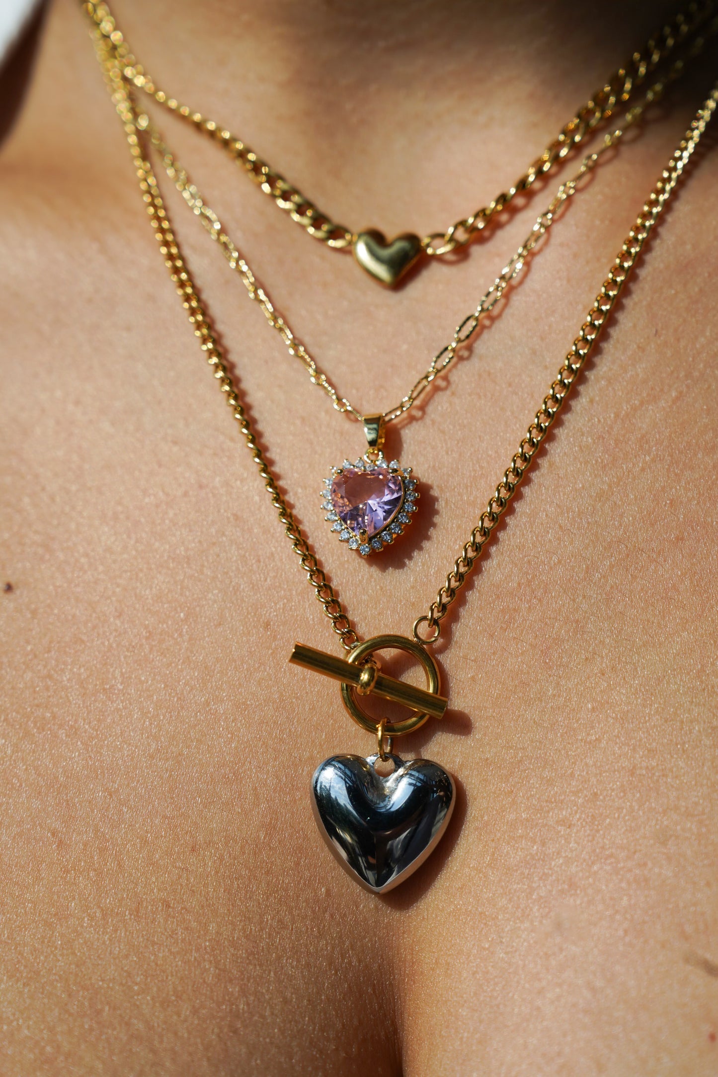 Sweetheart Duo Gold with Silver Heart Necklace