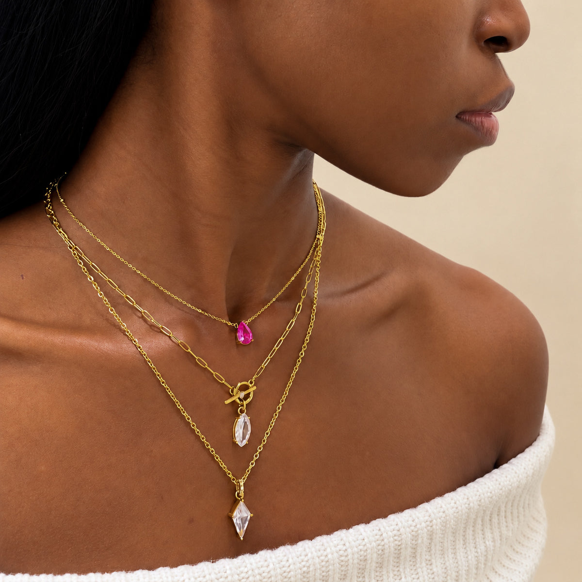 Maya Pink Pear Necklace