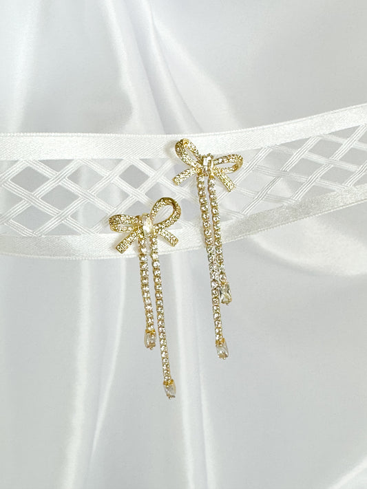 Gold Bow Kissed Statement Earrings