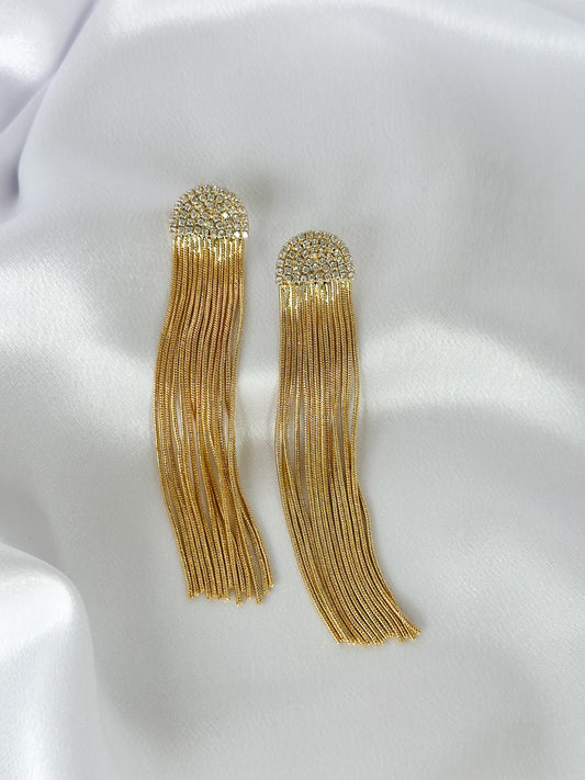 Golden Fringe Statement Earrings